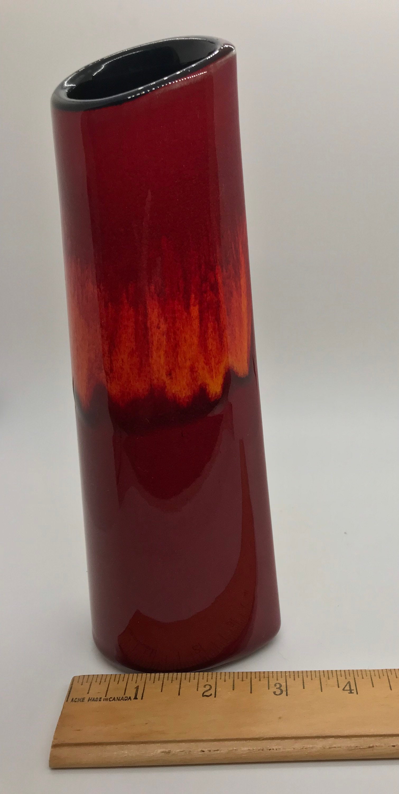 Mid Century POOLE Pottery Variated Red & Orange 8 1/2 Tall Vase With ...