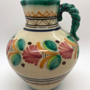 Gorgeous Vintage Artisan Pottery Pitcher/ Vase with Vibrant Colours and Beautiful Design
