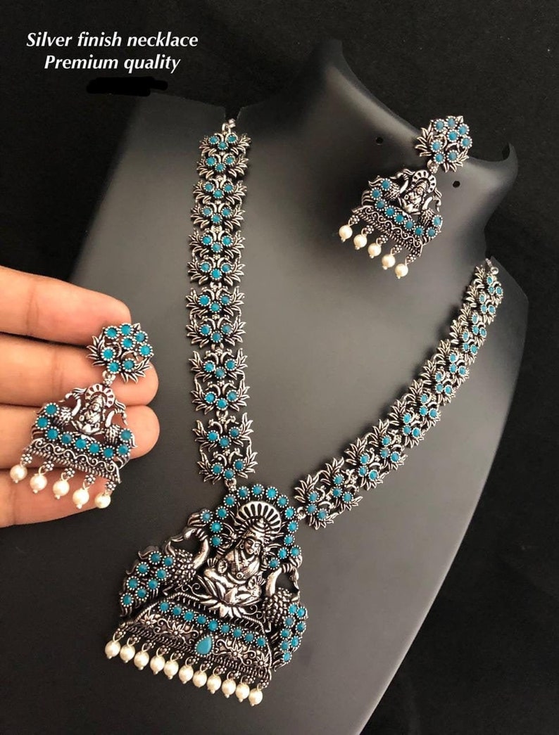 Charm Necklace Laxmi Set laxmi Haram Set German Silver Etsy