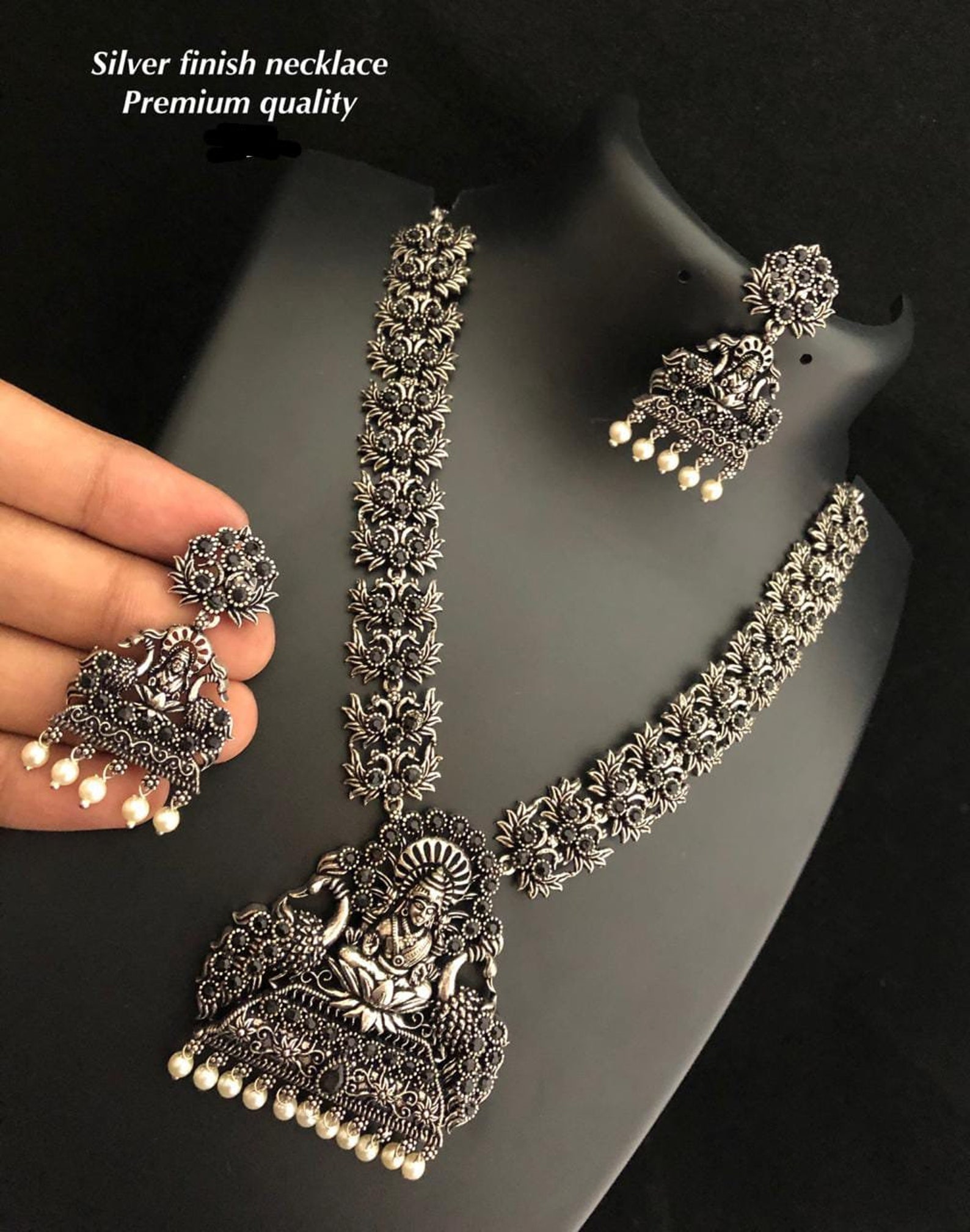 Charm Necklace Laxmi Set laxmi Haram Set German Silver Etsy