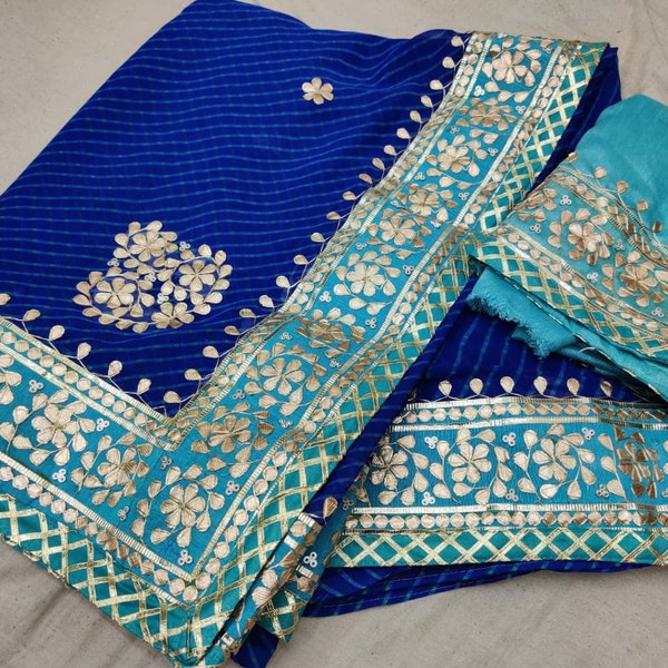 Georgette handwork gota patti jaipuri saree with blouse,Gota patti saree,Indian saree with blouse,Handwork saree