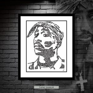 Tupac Shakur Typography Portrait – Hip-Hop Legend Word Art | Rap Icon Inspirational Wall Art