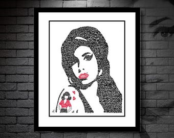 Amy Winehouse - Typography Portrait - Back to Black - Hand-drawn