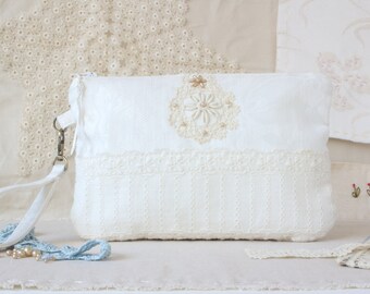 Vintage Lace Wristlet Braut Clutch, handgefertigte Öse Geldbörse