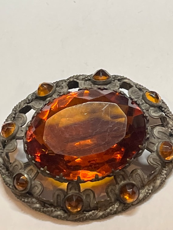 Antique large Amber glass brooch