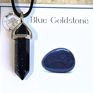 Colgante Azul Goldstone de 6 Puntos - Vitality Drive Ambition Crystal Throat and Third Eye Chakra Healer - In Organza Pouch with Info Card