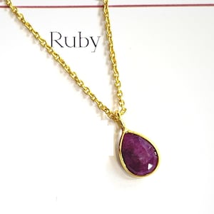 18k Gold Plated Sterling Silver Ruby Teardrop Necklace – July Birthstone