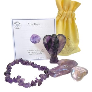 Ultra Stress Relief Power Pack - Pulsera de amatista Guardian Angel Cristales Pulidos - Enviado en bolsa de regalo con tarjeta de información de curación