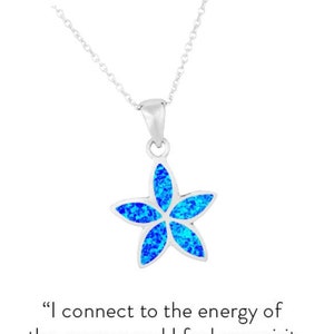 Collar estrella de flor de ópalo azul peruano de plata de ley - Calming Energetic Overcoming Shyness Crystal Jewellery - En bolsa con tarjeta de información