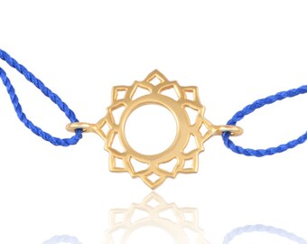 18k Gold Plated Throat Chakra Bracelet - Blue Silk Thread