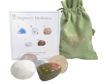 Beginner's Meditation Crystal Set – Blue Lace Agate, Quartz, Selenite, Unakite