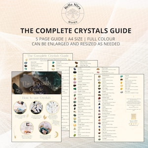 以下が含まれることがあります： 「The Complete Crystals Guide」というタイトルの5ページのクリスタルガイド。このガイドには、クリスタルのリストとその特性と用途が記載されています。このガイドはフルカラーで、必要に応じて拡大およびサイズ変更できます。