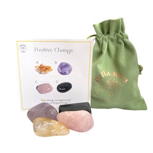 Positive Change Crystal Geschenkpackung - Amazonit Bergkristall Rosenquarz Rubin - Versand mit Geschenkbeutel und Infokarte