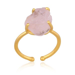 Rosenquarz Ring - Krebs / Juli Geburtsstein - Handgemachter Rohkristall Sternzeichen Schmuck - Geschenktasche mit Infokarte
