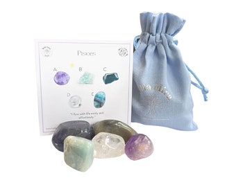 Pisces Sternzeichen Kristall-Set - Amethyst, Aquamarin, Blutstein & Quarz
