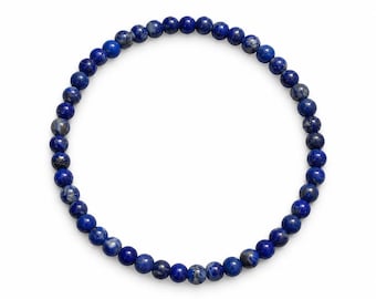 Pulsera de cuentas de lapislázuli de 4 mm - Sanación de los chakras de la garganta y del tercer ojo