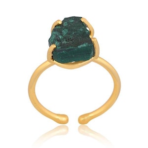 Roher Echter Malachit Ring - Herz Chakra Heilkristall Sternzeichen Schmuck - Geschenkbeutel mit Infokarte
