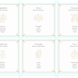 Physical Set of 12 Zodiac Cards with Symbols, Birthstone, Description - Choice of Set to be posted to you or any Zodiac Card with Crystal