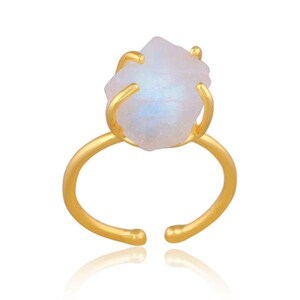 Regenbogen Mondstein Ring (Waage / Oktober Geburtsstein) - Handgefertigter Handgefertigter Sternzeichenschmuck - Mit Geschenkbeutel & Infokarte