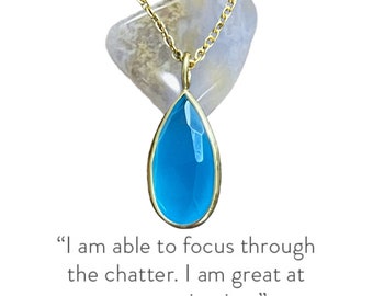 Aqua Chalcedony Teardrop Necklace – 18k Gold Plated Sterling Silver