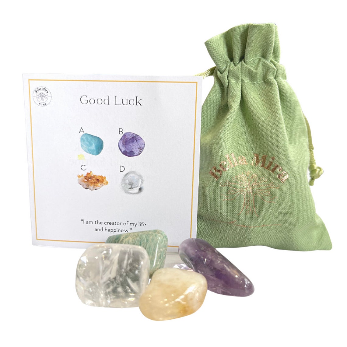 Good Luck Crystal Gift Pack Amethyst Amazonite Citrine Clear Quartz