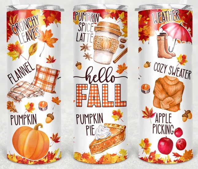 Hello Fall Tumbler, Pumpkin Pie Tumbler, Apple Pie, Autumn Tumbler, Skinny  Tumbler, Coffee Mug, Pumpkin Spice