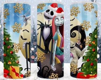 Jack Skellington Christmas Tumbler, 20oz Skinny Stainless Steel