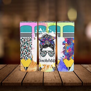 Teacher Gift, Teacher Appreciation, Teacher Life, Teacher Tumbler, Colorful Tumbler, Personalized Name, Pencil Tumbler, 20oz Skinny Tumbler