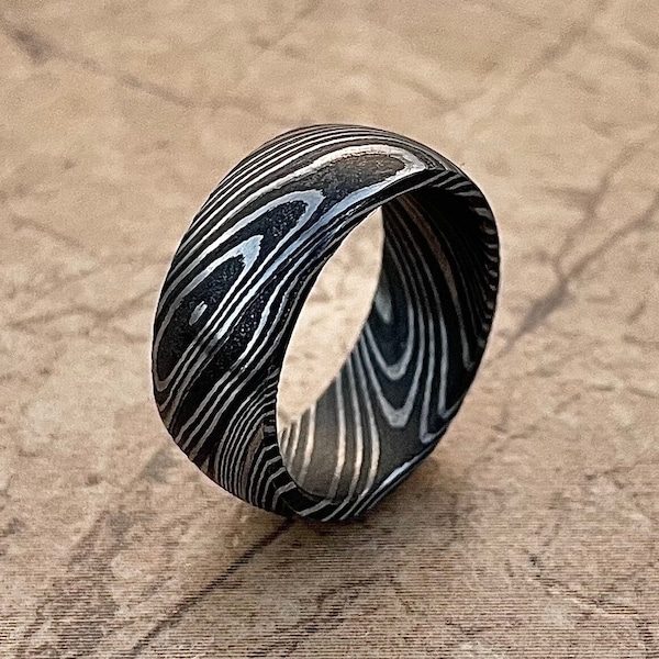 Damascus Steel ROCK Hammered Finish Ring Brass Band Handmade Damascus Ring Men Wedding Ring Men Engagement Ring Men Band Twist