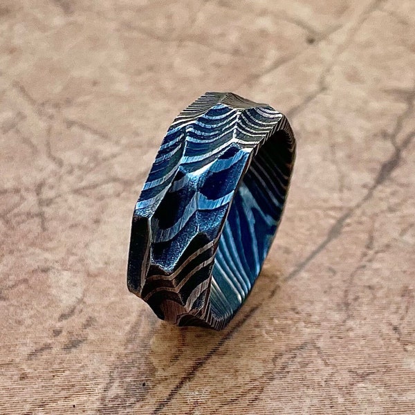 Damascus Steel ROCK Hammered Finish Ring Band Handmade Damascus Ring Men Wedding Ring Men Engagement Ring Men Band Twist Damascus Steel Ring