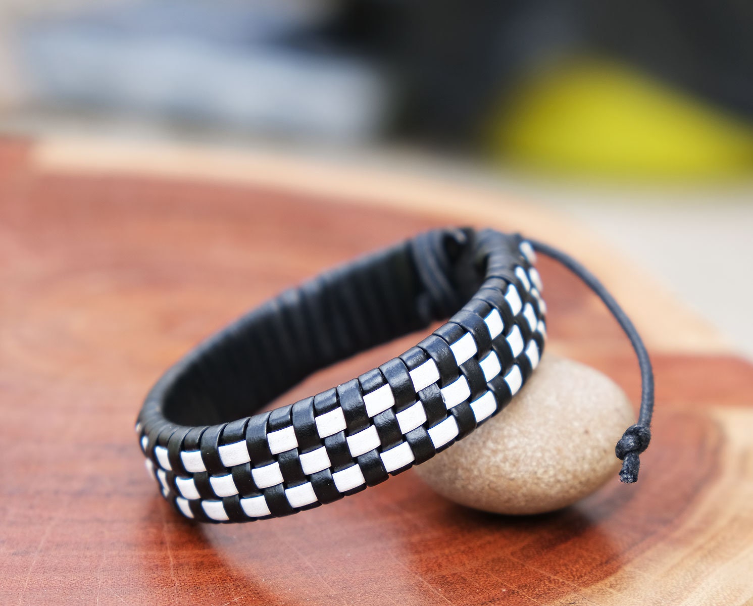 Checkered Black&White Braided Bracelet Etsy