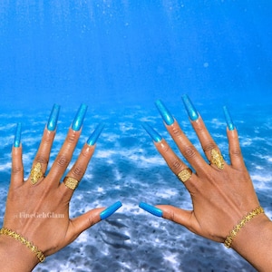 Sunglint | Blue Shimmer Polish | Acrylic Nails | Custom Press Ons