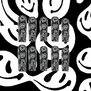 Trippy - Black  | Black and White Nails | Smiley Face | Custom Press Ons
