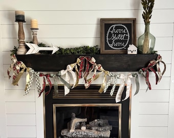 Christmas Bow Garland Red Green Gold