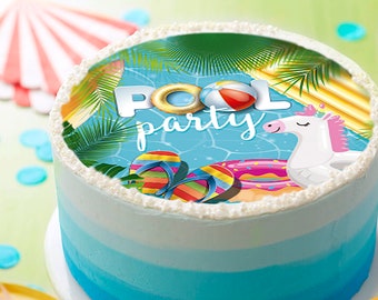 Pool Party Edible Cake Topper, Summer Edible Cake Topper, Edible Image, Image Edible Cake Topper, Custom Cake Toppers.