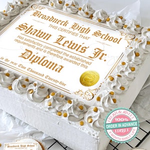 Custom 2024 Diploma Edible Cake Topper, High School or College Graduation Edible Cake Topper, Graduation Day.