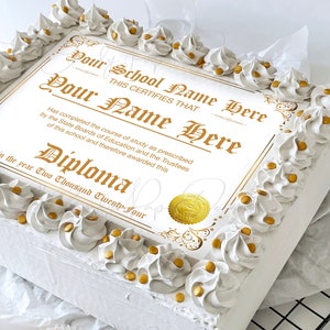 Custom 2024 Diploma Edible Cake Topper, High School or College Graduation Edible Cake Topper, Graduation Day.