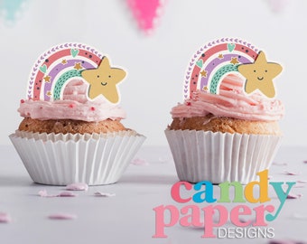 Rainbow with Star Edible Cupcake Topper, Rainbow Edible topper, Rainbow topper, Edible Cake topper, Cake Topper.