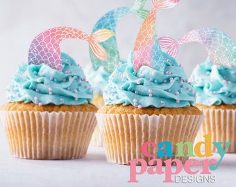 Mermaid Scales Tail Edible Cupcake Topper,  Mermaid Edible topper, Mermaid Tail topper, Edible Cake topper, Cake Topper.