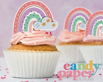 Rainbow Cloud Edible Cupcake Toppers, Precut Wafer Paper (Set of 12)