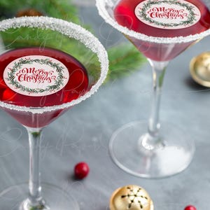Merry Christmas Drink Toppers, 12 Edible Wafer Circles 2”, Holiday Cocktail Toppers, Christmas Party Drink Decorations