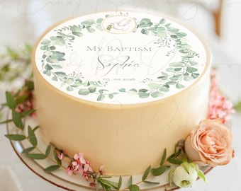 Personalized Baptism Cake Topper, Floral Dove Decoration (Edible Image)