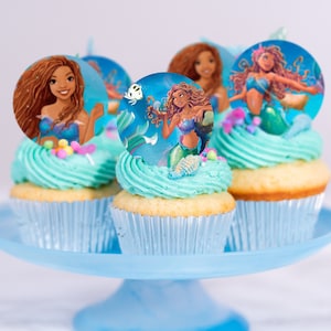 The Little Mermaid Edible Cupcake Toppers, Mermaid Live Action Edible Cupcakes Topper, Image Edible Cake Topper, Personalized Topper.