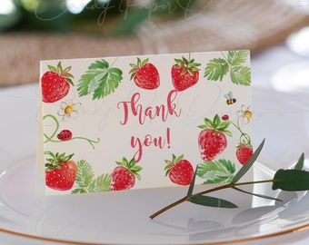 Strawberry Party Food Labels, Printable Birthday Tags (Digital Download)