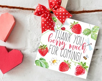 Strawberry Favor Tags, Printable Birthday Party Tags (Digital Download)