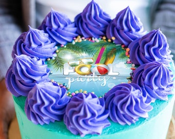Summer Pool Party Edible Cake Topper, Custom Image
