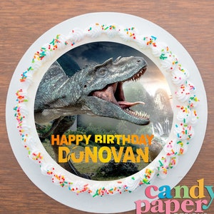 Walking Dinosaurs Edible Topper, T-Rex Dinosaur Edible Cake Topper, Edible Cake Topper, Edible Image, Personalized Topper.