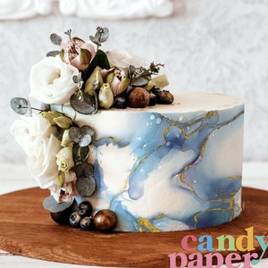 Marble Edible Cake Wrap, Edible Cake Topper, Edible Image, Custom Edible Cake Topper, Cake Strip, Blue and Purple Marble with gold.