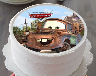 Cars Mater Edible Topper, Cars Lightning McQueen Edible Cake Topper, Edible Image, Image Edible Cake Topper, Personalized Topper.