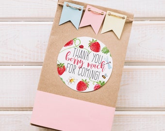 Strawberry Birthday Favor Tags, Printable Party Stickers (Digital Download)